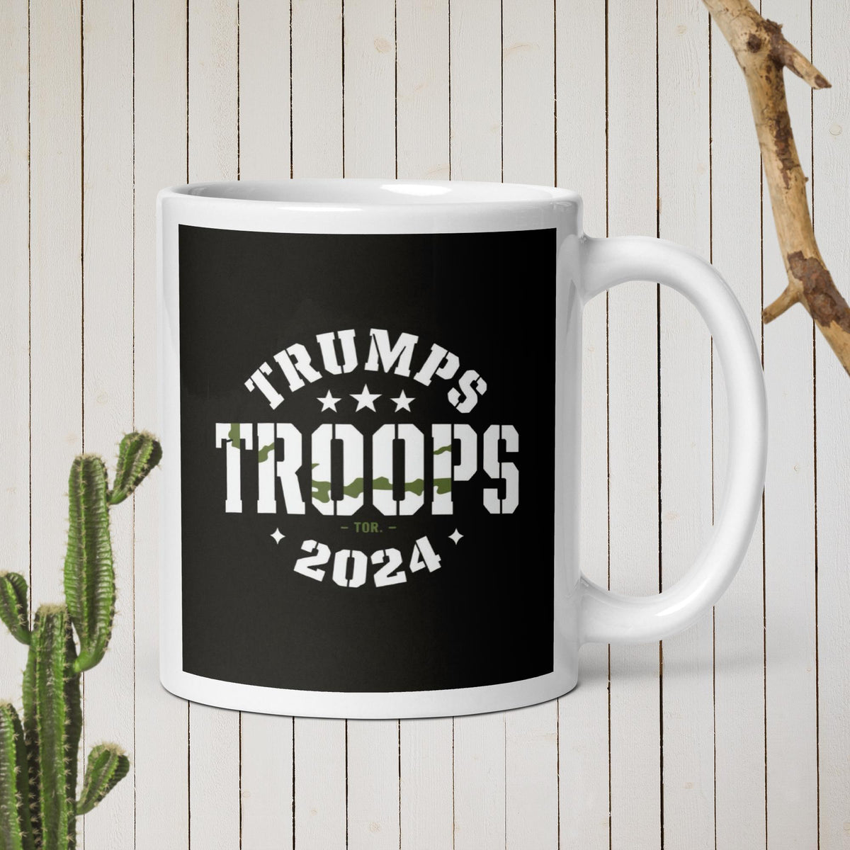 Trumps Troops White glossy mug