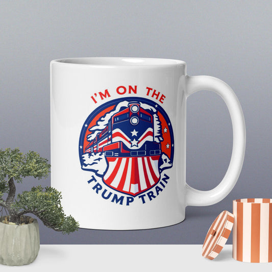 Trump Train White glossy mug
