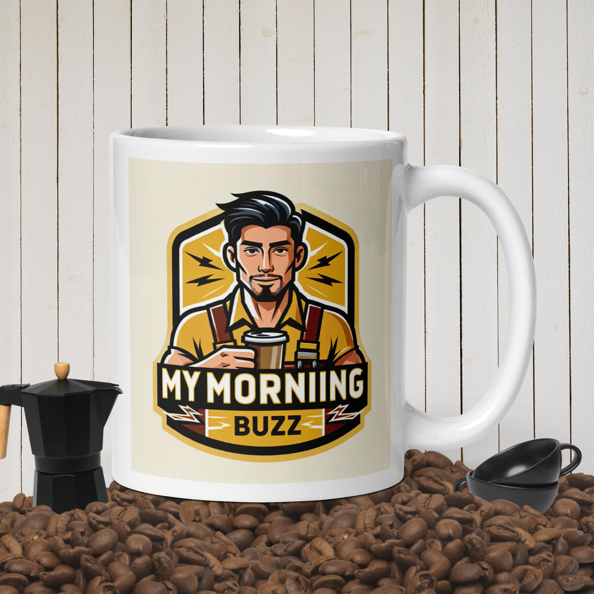 Morning buzz White glossy mug