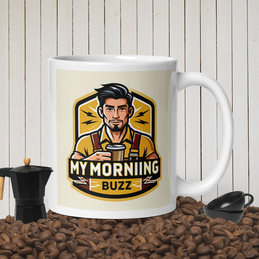Morning buzz White glossy mug